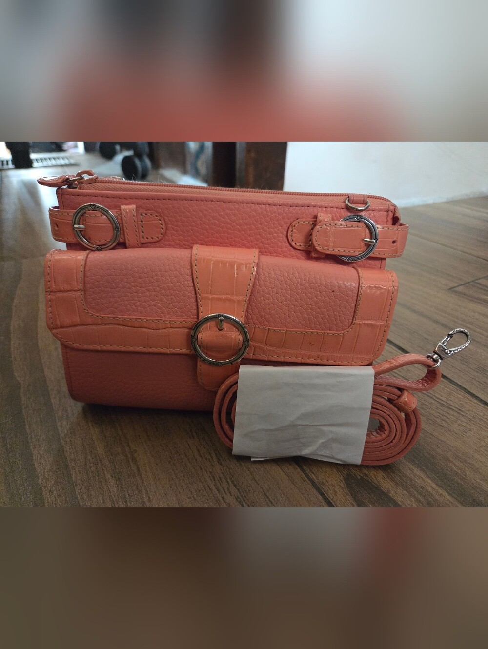 Brighton Coral Leather Crossbody Bag with Ring Accent